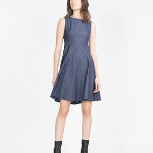 ZARA Sleeveless Denim Blue Flared Dress